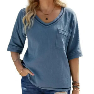 Charming Charlie Textured V-Neck Half Sleeve Blouse Size M